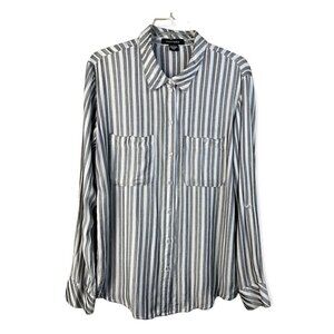 Sanctuary Women's Black & White Striped Button Down Shirt Sz L Roll Up Sleeves